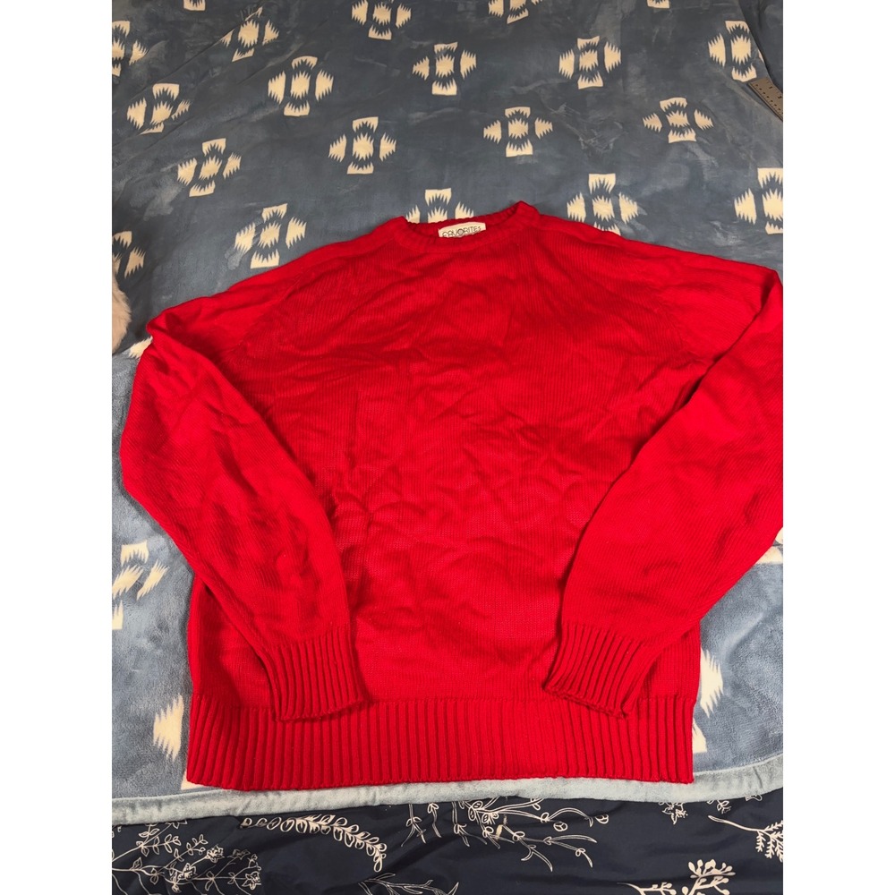 Favorites Womens Red Acrylic Knit Crew Neck Raglan Sleeve Pullover Sweater L